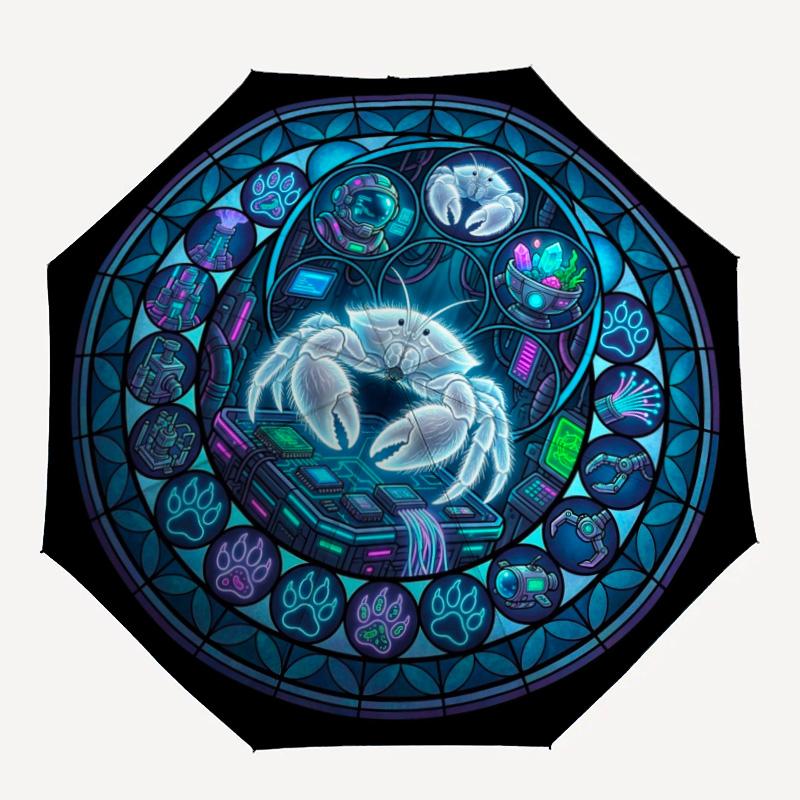 Cyber Crab Laboratory pattern umbrella, portable and foldable design, 8 ribs, a casual accessory for Halloween, Christmas, and birthday gifts.