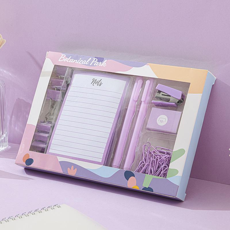 Macaron Color Mini Stapler Set with Paper Clips, Gel Pen & Binder Clips