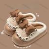 Fashion Women Cotton Slippers Girls Winter Bows Waterproof Warm Plus Velvet Slides Outdoor Warm Fluffy Slides Indoor Soft Plush Slippers