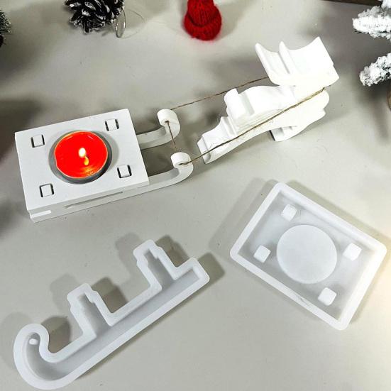 Vánoční forma na saně s sobem Silikonová forma na svícny Mýdlo Sádrové řemesla Flexibilní Nepřilnavá DIY Pečicí forma na sváteční dekorace