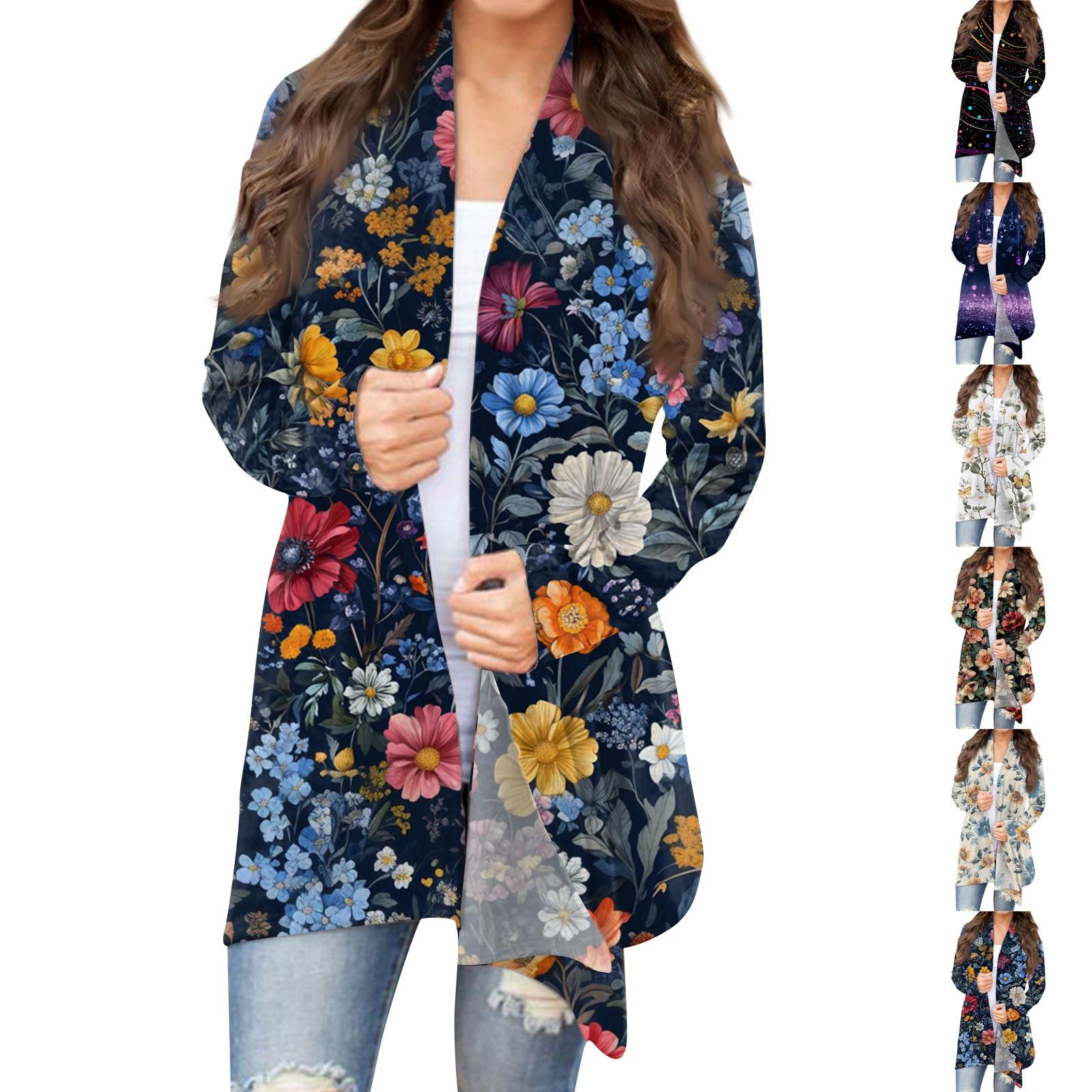 

Women s Fashion Casual Retro Print Mid-Length Cardigan Jacket L чорний