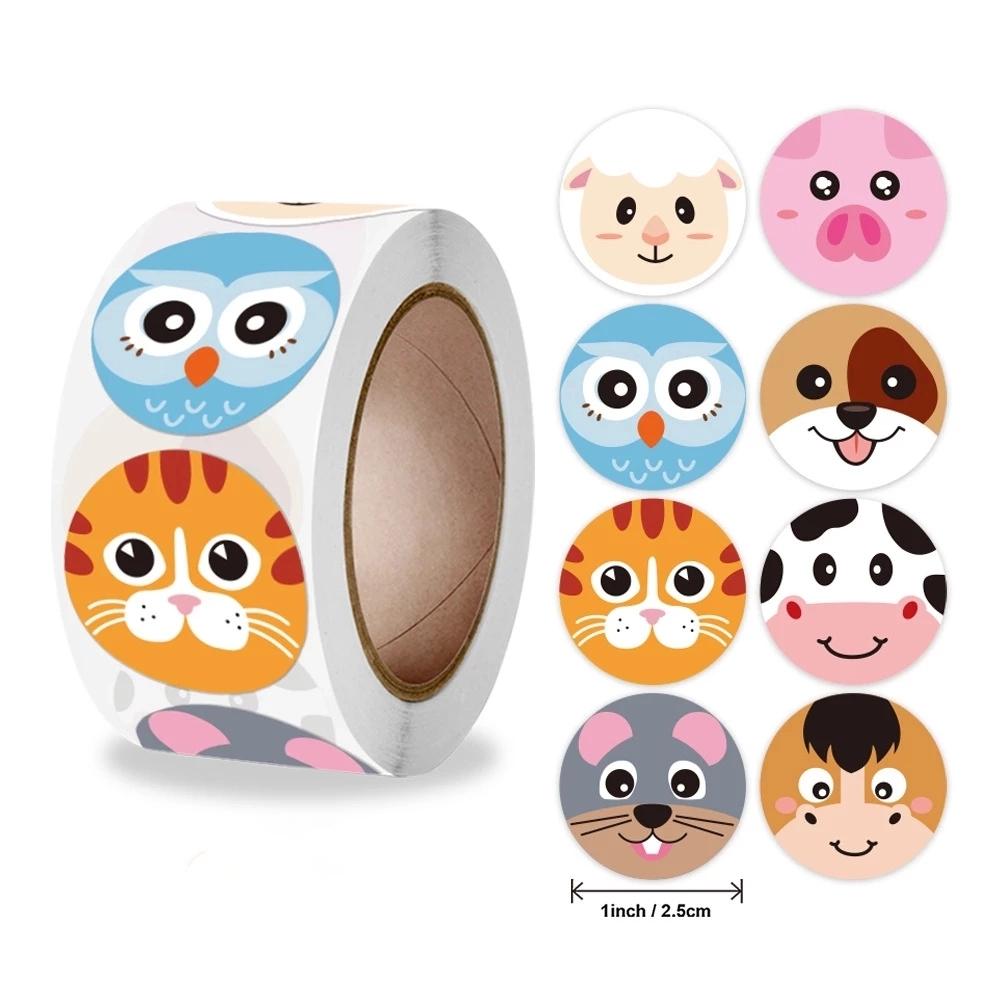 New 500pcs/roll Animals Stickers For Kids Teacher Reward Stickers School Classroom Supplies Round Encourage Stickers