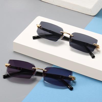 Occhiali da Sole Trendy Senza Montatura Per Uomo Donna Moda Rettangolari Senza Montatura Occhiali da Sole Retro Lenti Estivi Occhiali da Viaggio Uv400