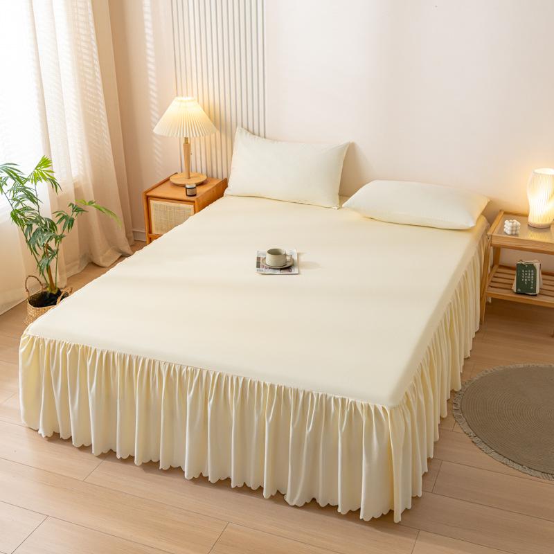 Korean Skin-Friendly Bed Skirt: Brushed Solid Color, Four Seasons, Anti-Pill, Fade & Shrink Resistant