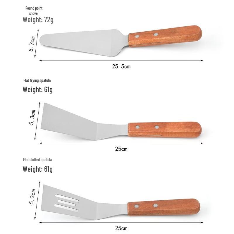 DRN Stainless Steel Spatula Set with Wooden Handle, 3-Piece