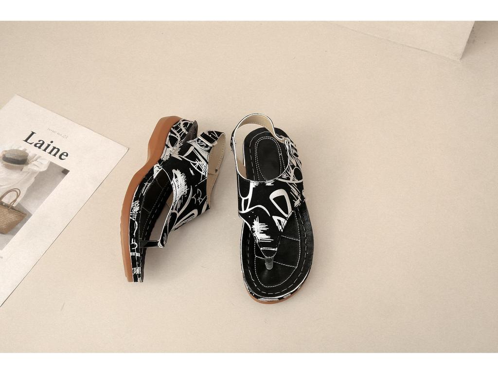 2024 Ethnic Style Plus Size Embroidered Floral Wedge Sandals with Back Strap for Women