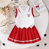 Girls' College-Style Polo Set: Summer Children's Cherry Sleeveless Top + Pleated Skirt Two-Piece Set