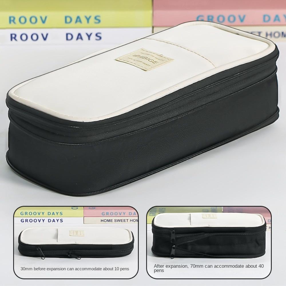 Telescoping 2 Layers 2 Layers Pencil Bag Desktop Storage Hand Held Large Capacity Pencil Bag Canvas Candy Color