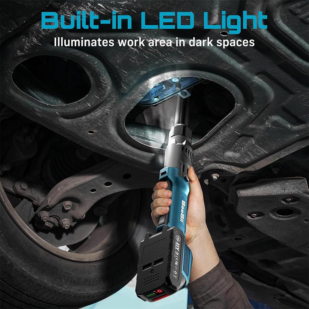 Seesii 6,3'' Verlängertes Elektrisches Ratsche-Schraubenschlüssel-Set 21V 3/8" Akku-Elektroschrauber 80Nm Winkel-Schraubenschlüssel für Makita 18V Batteriepin