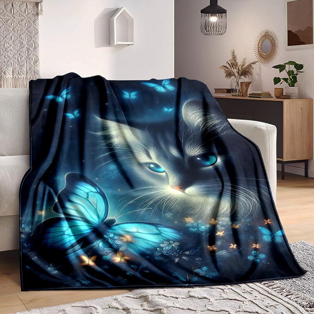 1pc Butterfly Print Blanket - Lightweight Flannel Fleece with Digital Printing, Soft Warm for Sofa, Travel, Camping, Office yy251018274