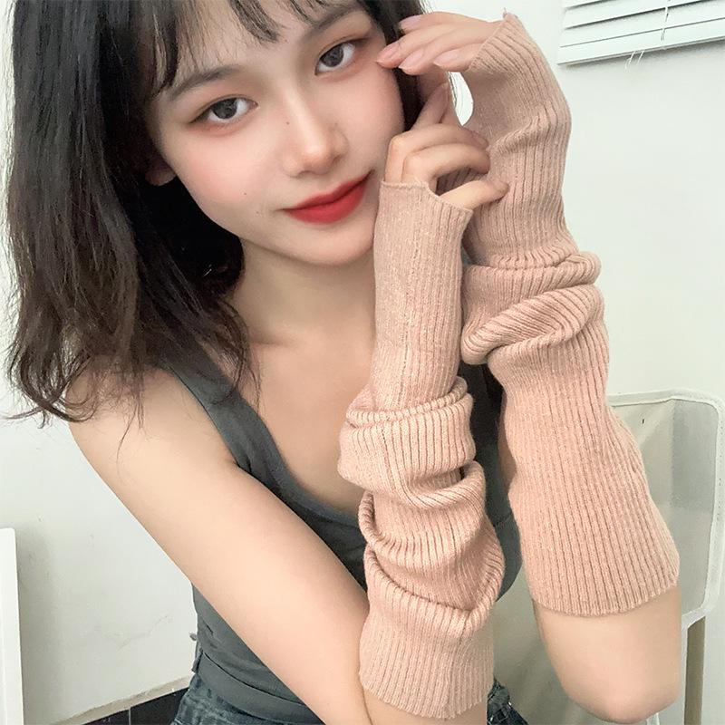 Japanese Style Puffy Knitted Arm Warmers - Solid Color Clubbing Hip Hop Sleeves