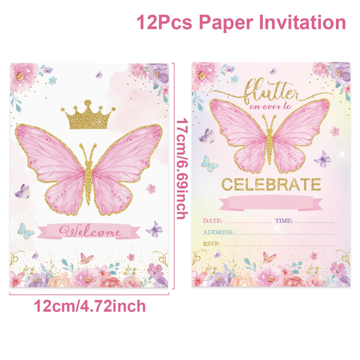 

12pcs/set Paper Invitations Cards For Jungle Mermaid Butterfly Birthday Party Decorations Kids Baby Shower Party Supplies