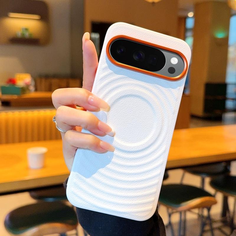 

For Google Pixel 9 9A 10 10A Pro XL Case Magnetic Ripple Leather Orange Camera Lens Frame Protection Soft TPU Back Cover Google Pixel 9
