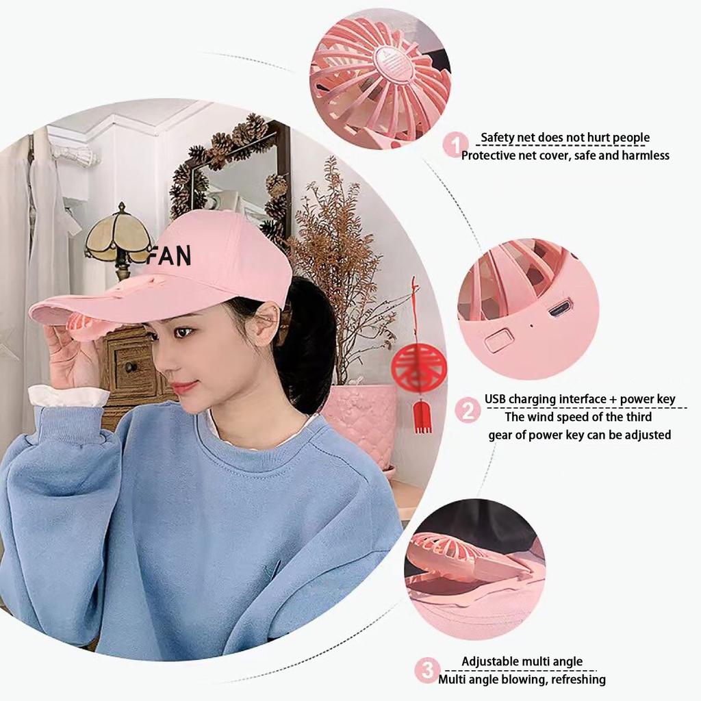 Portable Mini USB Rechargeable Fan Hat Outdoor Sun Protection Adjustable Cap with Detachable Fan for Hands-Free Cooling