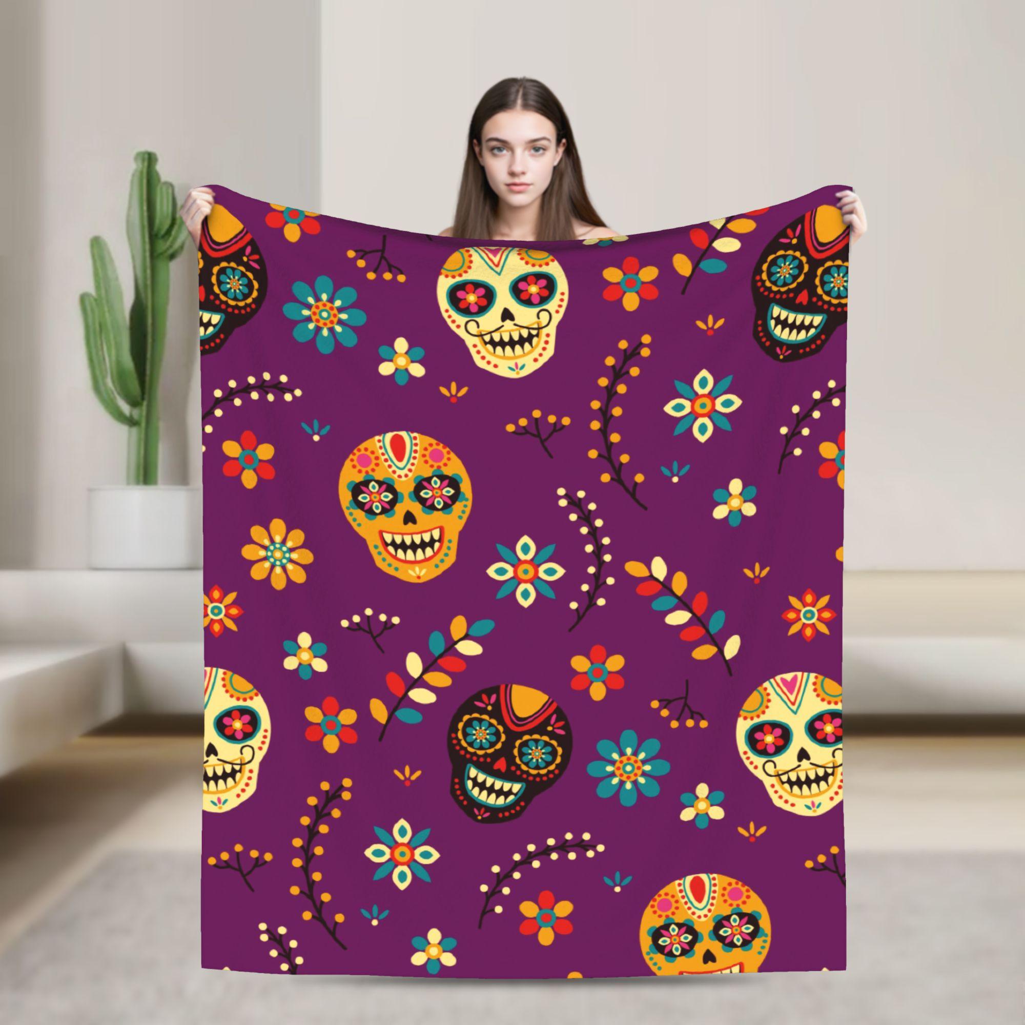 

Floral Skull Rose Blanket Fleece Gothic Modern Line Art Sherpa Soft Throw Blankets for Bedroom Sofa Bedspread 100x150cm