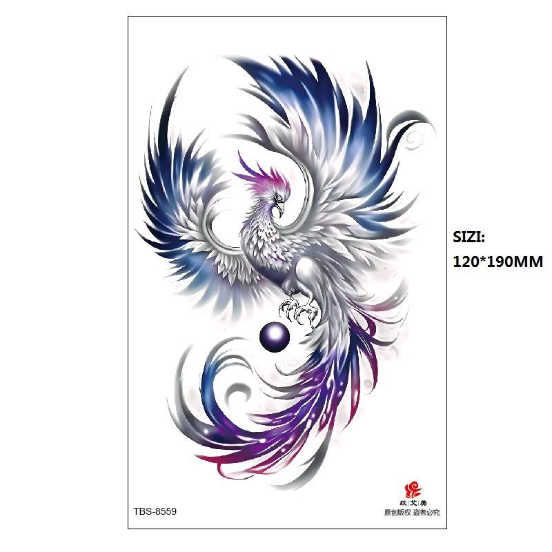 Hand Painted Original Color Flower Fox Phoenix Women'S Simulated Tattoo Water Transfer Tattoo Sticker