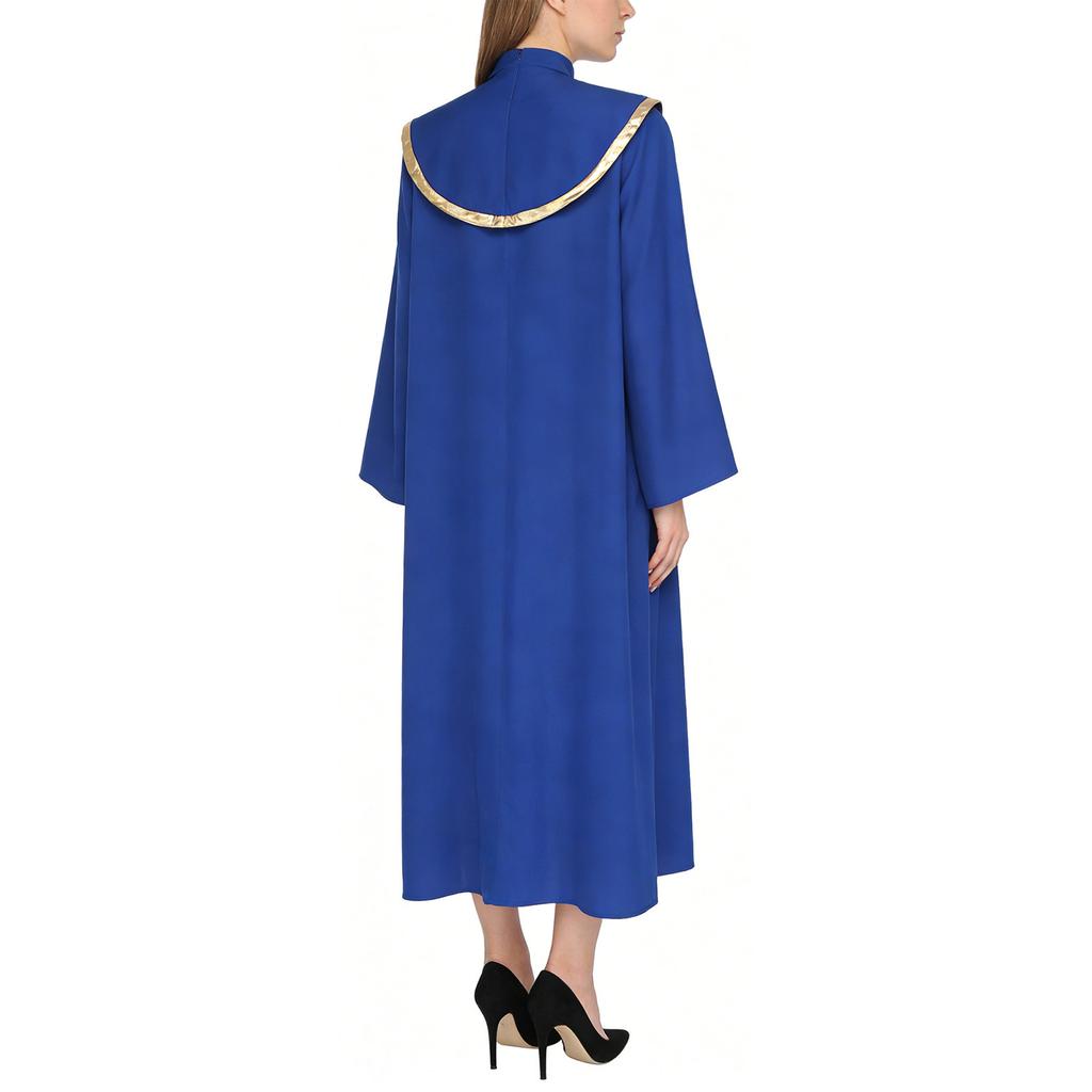 Complete Priest Cleric Costume Robe for Women S-XXL: Mock Neck Cassock with Metallic Patchwork Collar & Flared Sleeves