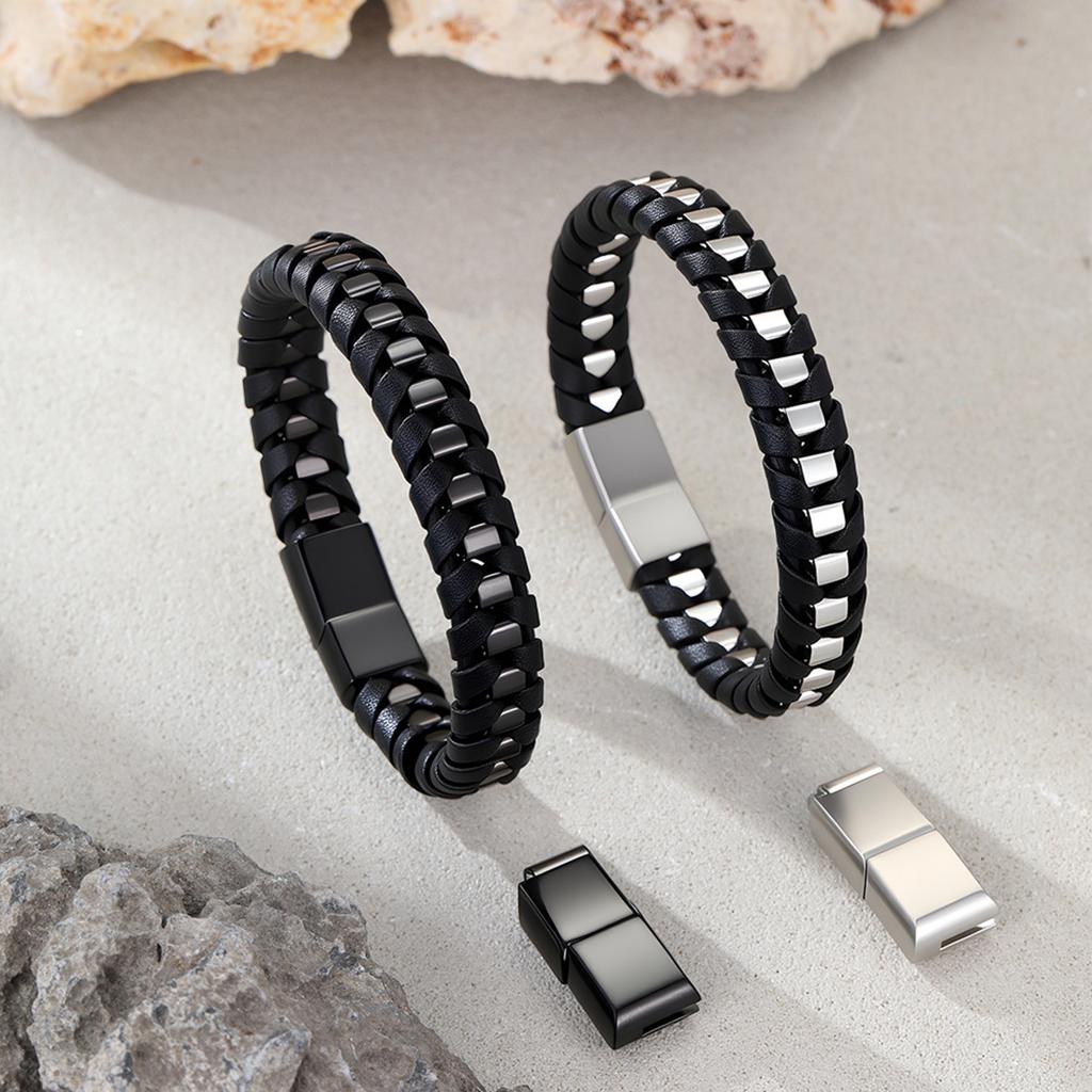 Hantan Jewelry 2026 New Handmade Braided Leather Bracelet With Magnetic Clasp Leren Armband Stainless Steel Bracelet for Men