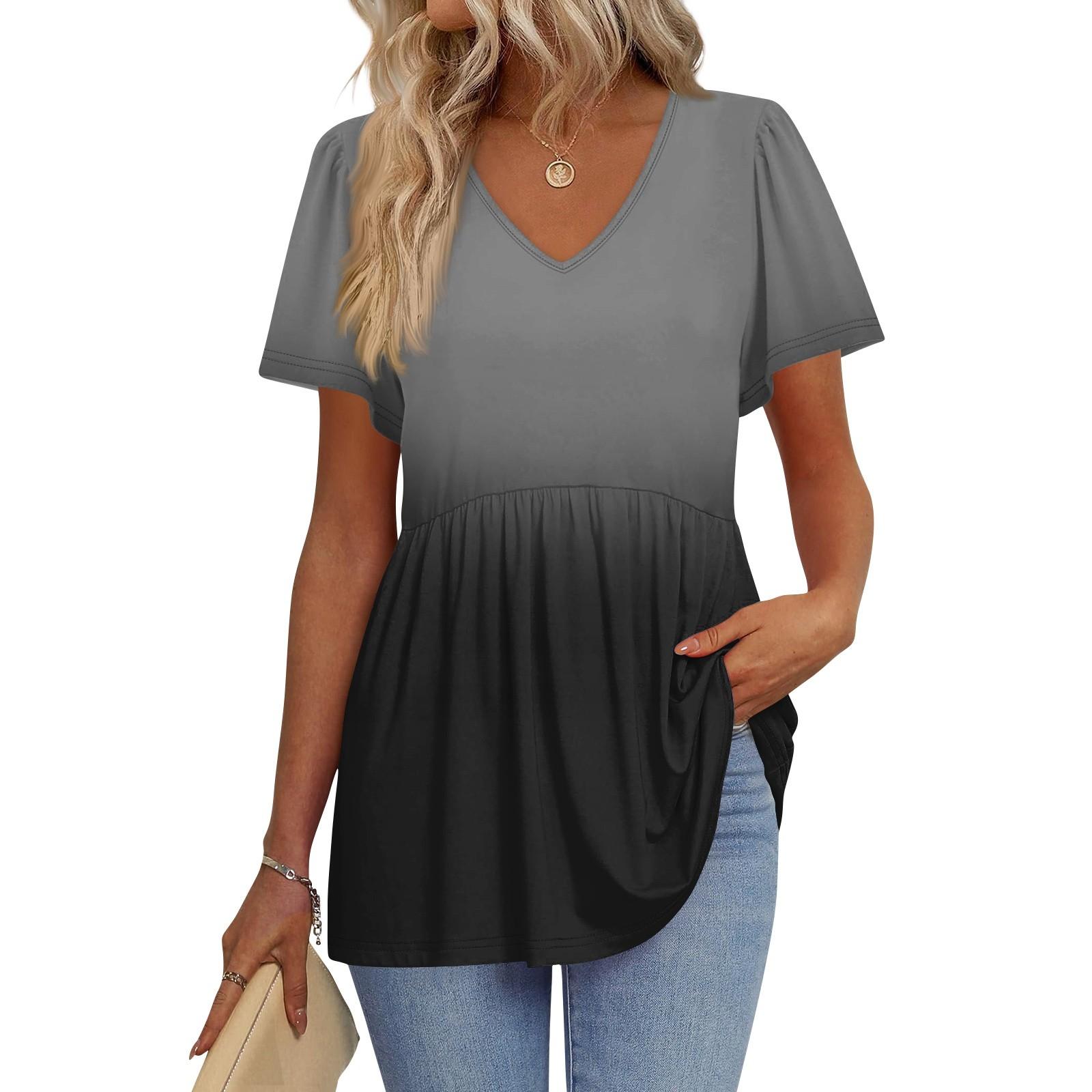 

Женские рубашки с коротким рукавом и оборками, повседневные наряды, модная футболка, топ S