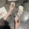 Fashion versatile style outerwear girl thick heel slippers women's summer 2025 new sandals with skirt high heel slippers