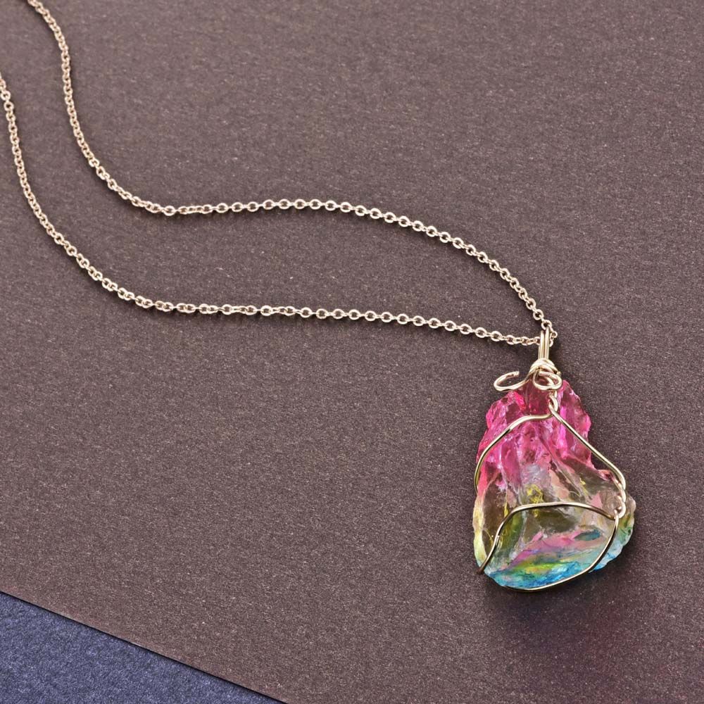 

Ожерелья с подвесками из камня унисекс, цепочки на ключицу, модные украшения, ожерелья из натурального радужного камня