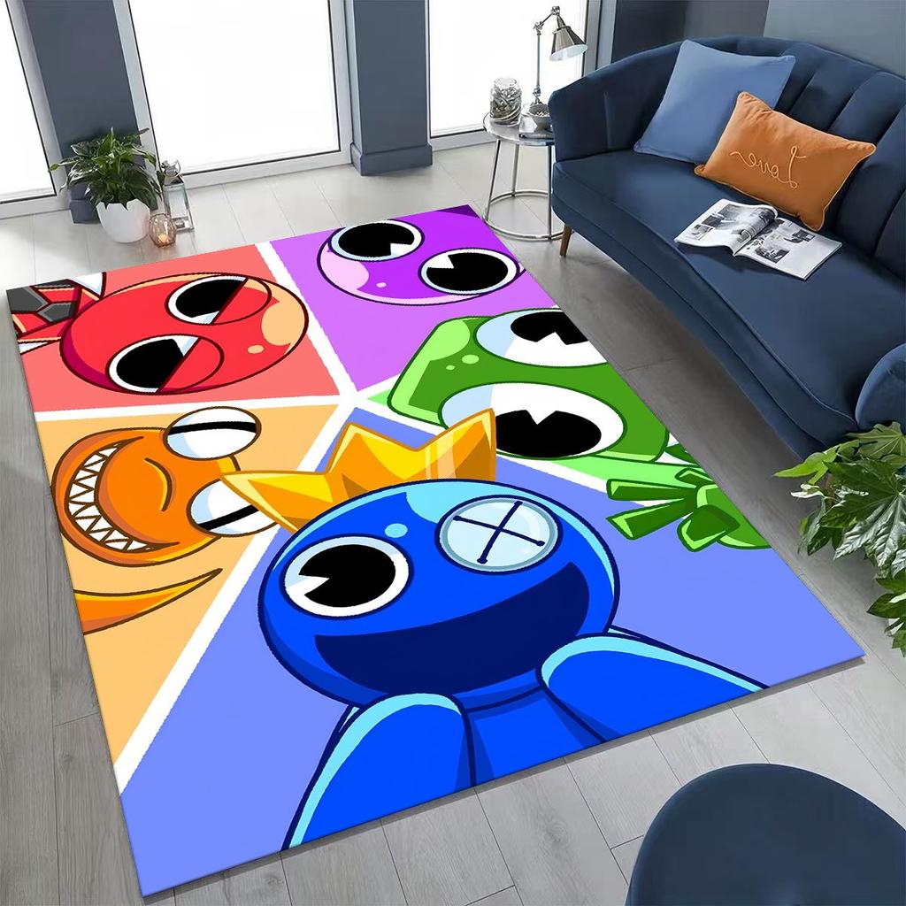 Spiel 3D R-Rainbow F-Friends Cartoon Kunst Teppich für Schlafzimmer Wohnzimmer Sofa Zuhause Fußmatte Dekor,Große rutschfeste Kinderspiel-Bodenmatte