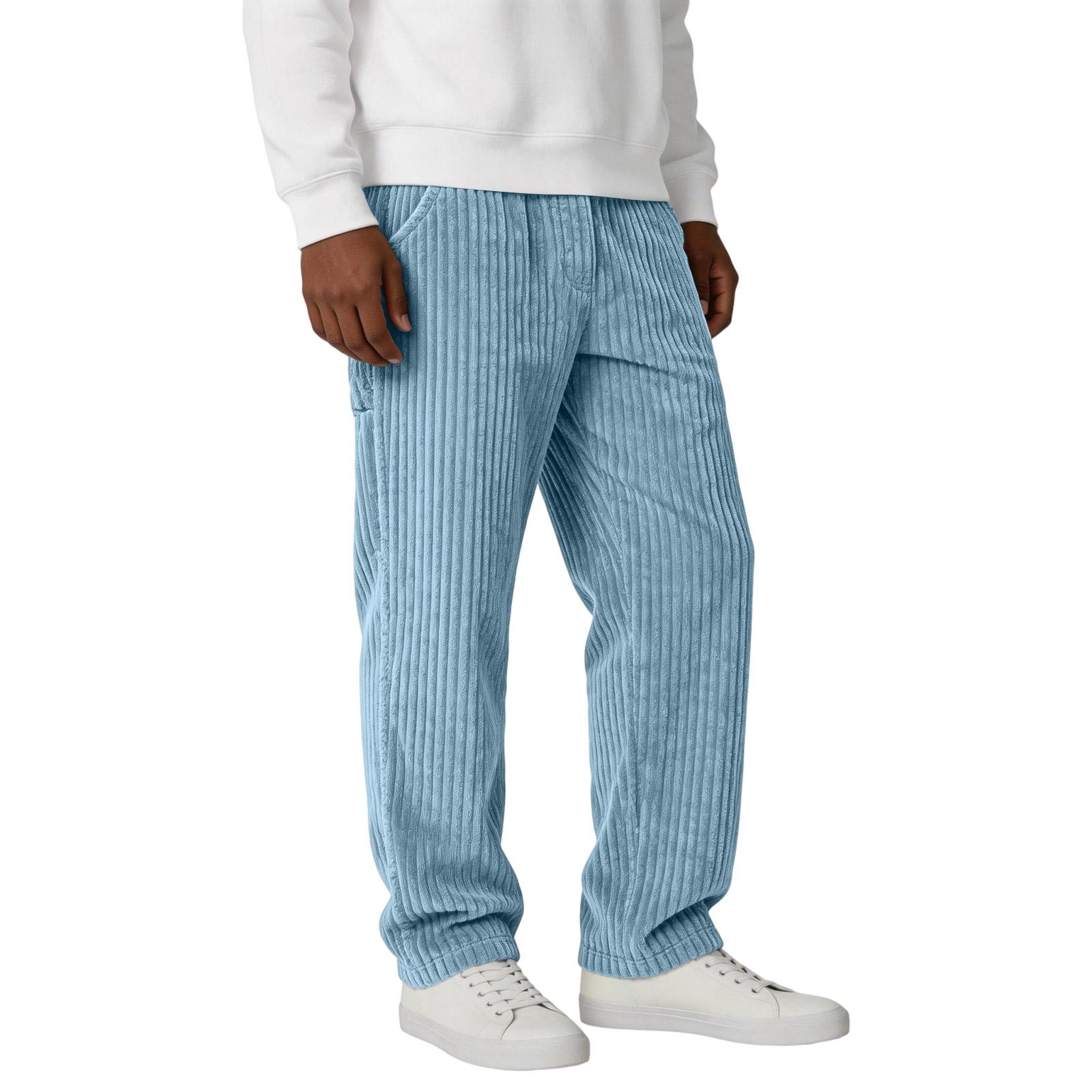

Men s American- Casual Vintage Vertical Stripe Corduroy Pants - Men s Loose Straight-leg Multi-pocket Work Pants XXXL синій