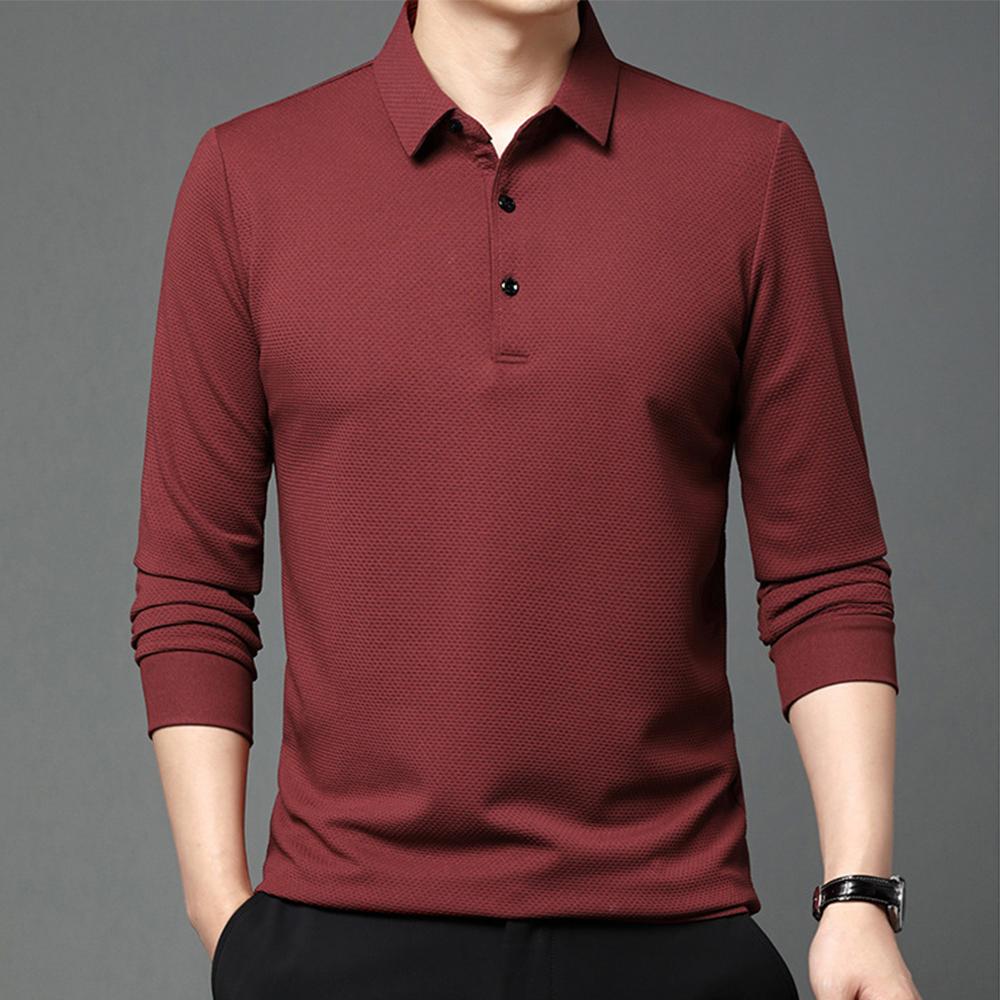 New Autumn Polo T-shirt  Mens Solid Color Waffle Long Sleeve Golf Polo Shirts Quality Ropa Hombre Social Business Polos Men