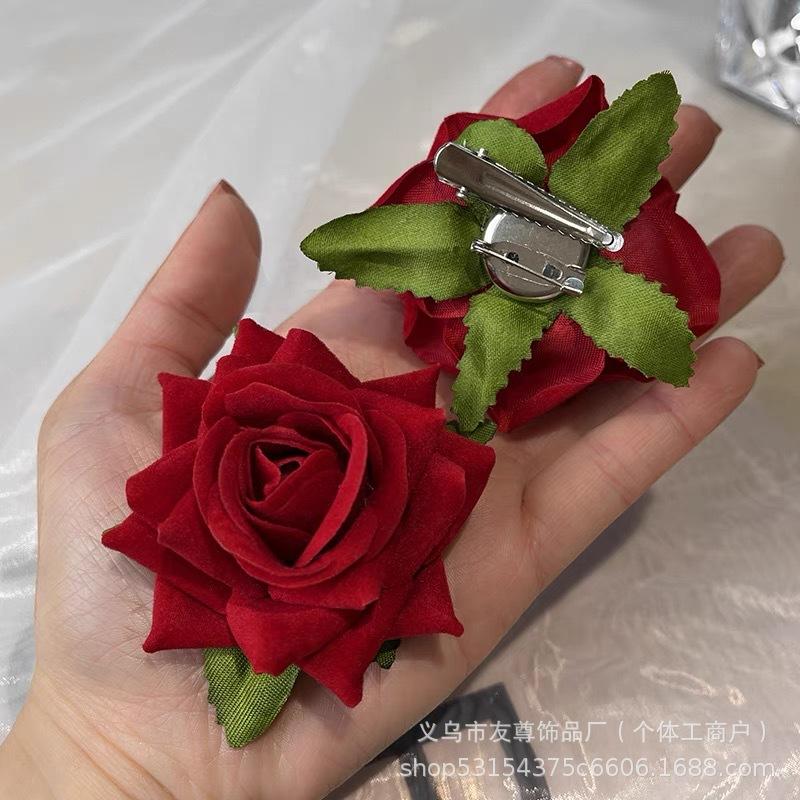 Rose Hair Clips Flower Hairpins BroochesDual-purpose Headwear and Hair Accessories Festive Retro Style