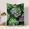 1pc Flame Skulls Blanket, Lightweight Flannel Throw Blanket For Sofa, Bed, Travel195