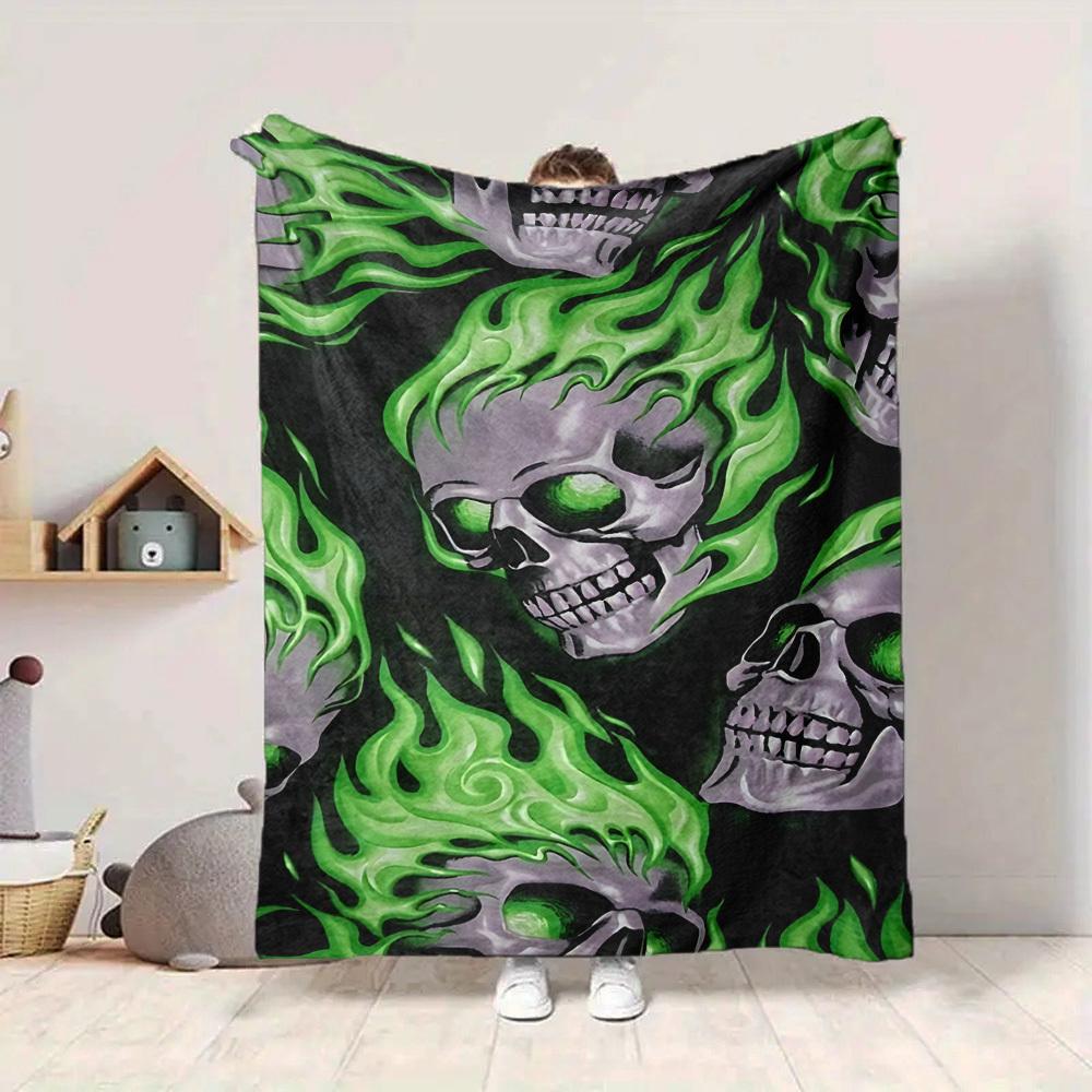 1pc Flame Skulls Blanket, Lightweight Flannel Throw Blanket For Sofa, Bed, Travel195