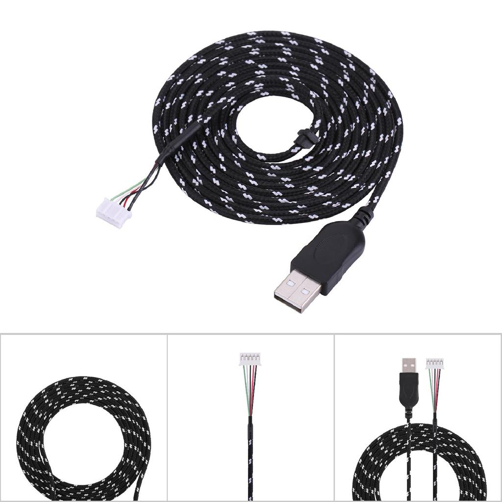 2.2 Meters USB Cable Wire Line Replacement for Steelseries Kana Mouse Black+White