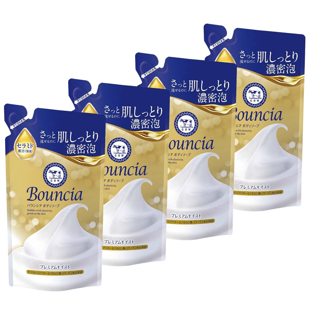 Cow Brand (Gyunyu Sekken Kyoshinsha) Bouncia Body Soap Premium Moist Refill 340ml x 4-pack