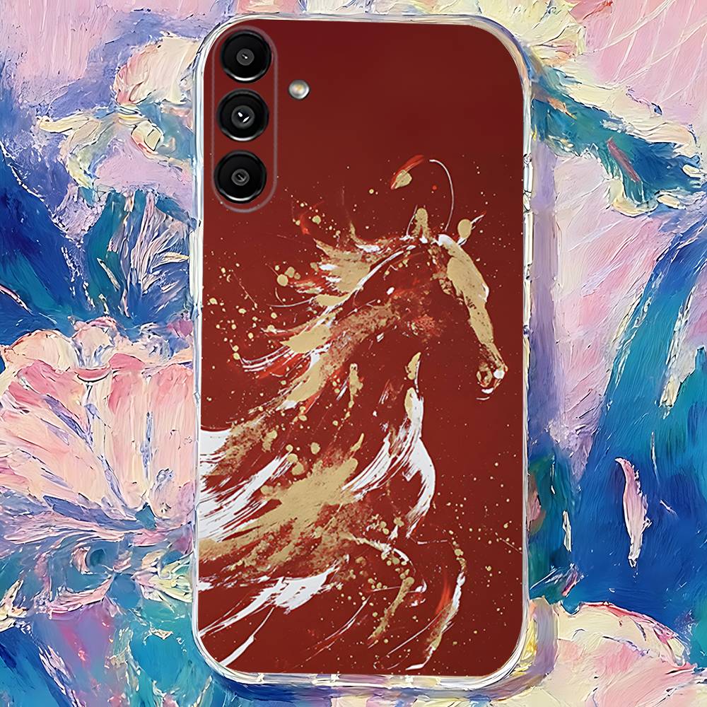 Chinese-Style Red Horse Phone Case For Samsung S24,S25,S30,S23,S21,S22,S20,S10,5G,FE,lite,PIus,Ultra Clear Transparent Cover