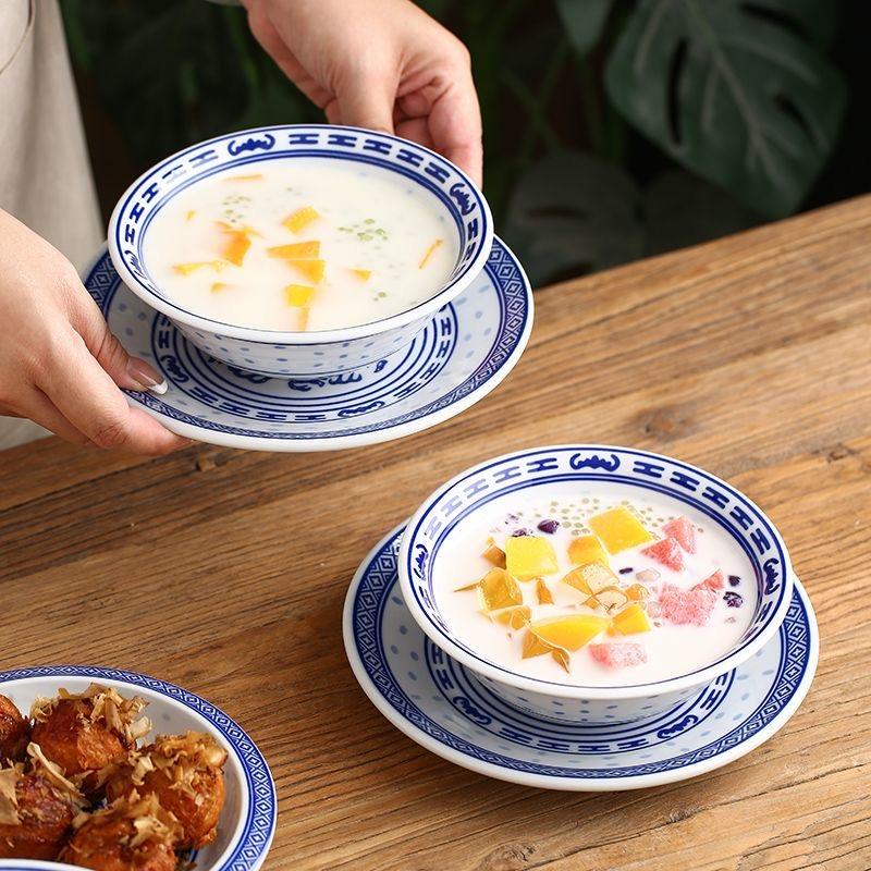 Conjunto Tigela Dragão Porcelana Azul e Branca – Tigelas Cerâmicas para Sopa de Arroz e Macarrão Prato Sob Esmalte