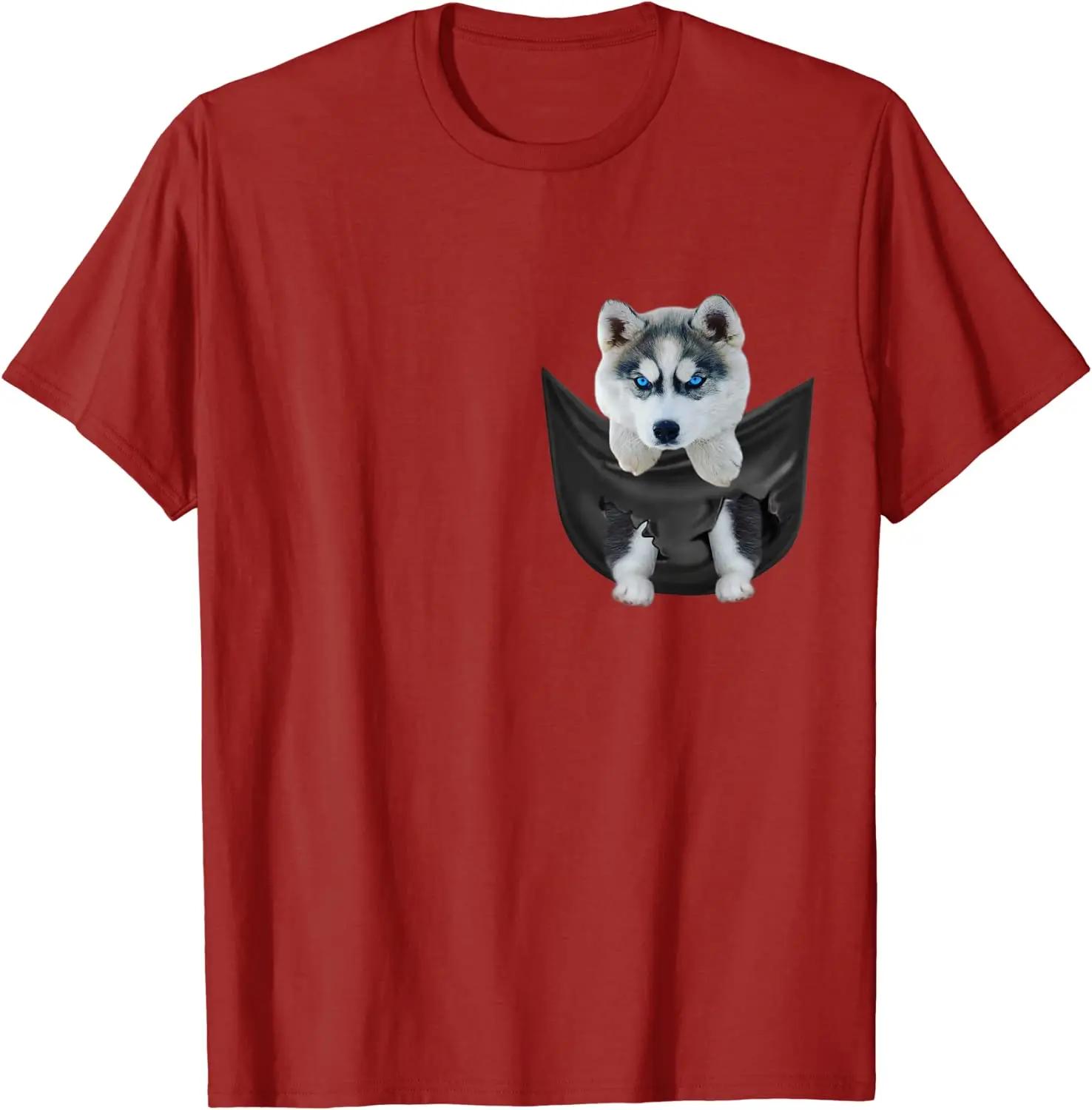 

Novel Design Puppy Husky In Pocket Funny Dog Lovers Gifts T Shirt Short Sleeve Casual 100 Cotton ONeck Summer Mens Tshirt New S