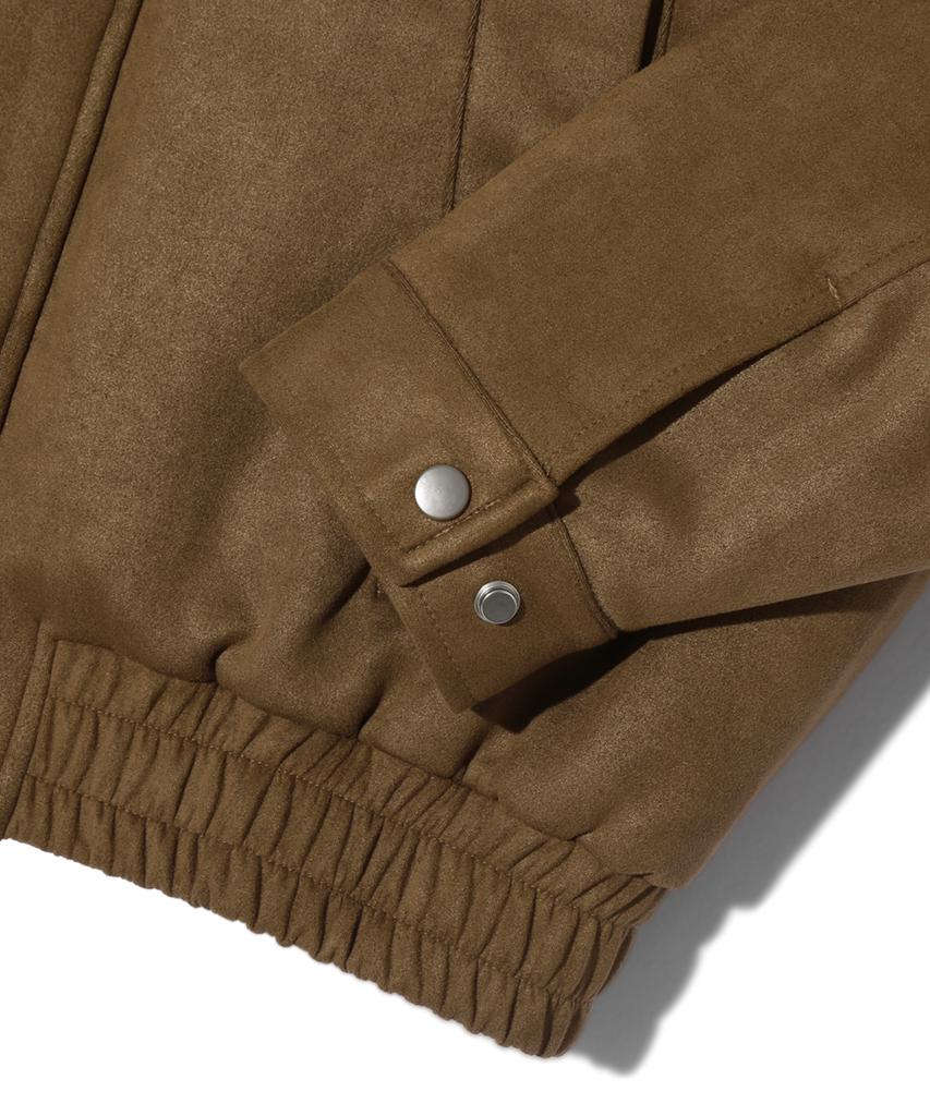 Trillion Suede Rivet Blouson Zip-Up Jacket (Brown)