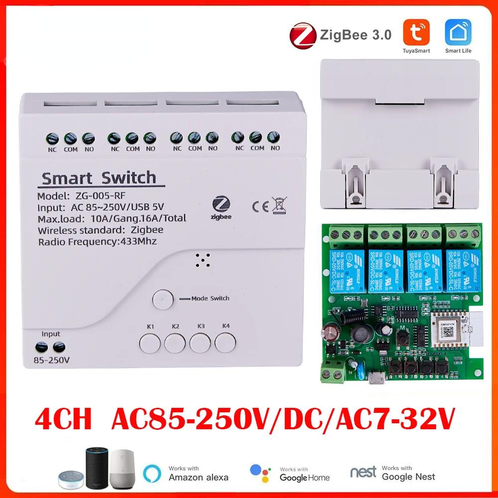 4CH Zigbee Tuya Smart Home Relay Module 85-250V Relay AC DC 7-32V 85-250V Works Alexa Google Assistant Smart Light Switch