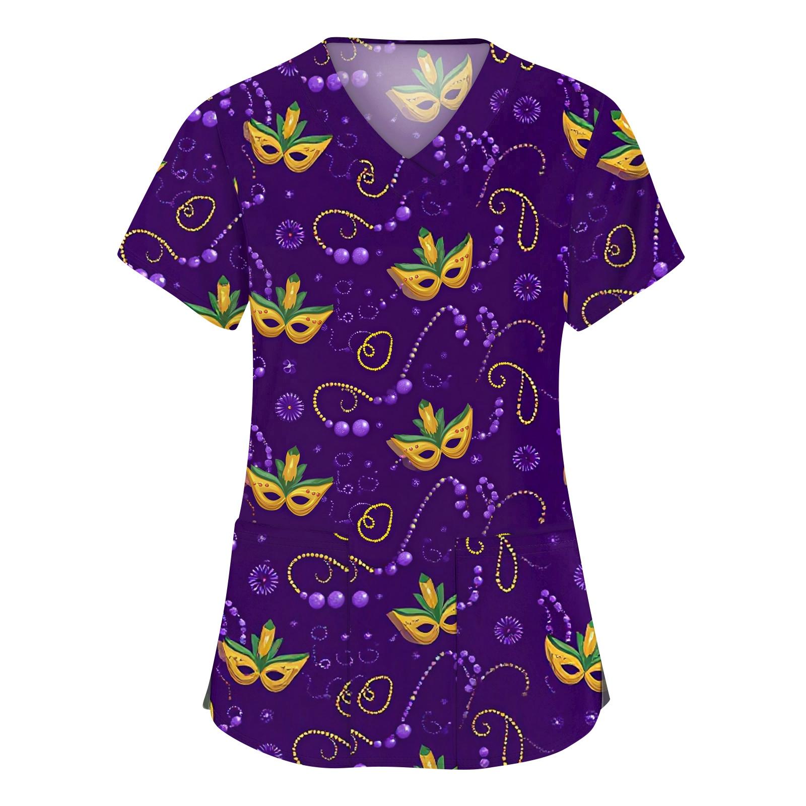 

Women s Fashion V-neck Short Sleeve Workwear With Pockets Printed Tops XXL