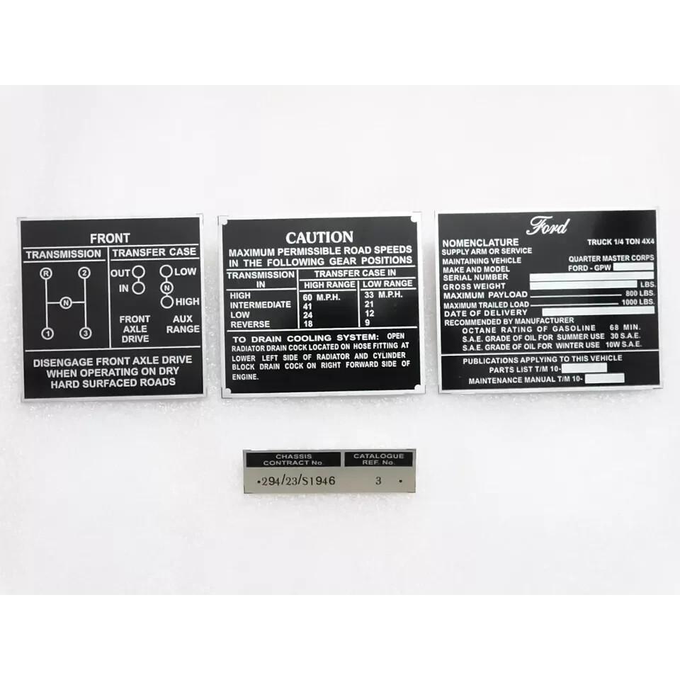 Dash Data Plate Aluminum Black Set Of 4 For Jeeps Willys Ford CJ2A CJ3A CJ3 |Fit