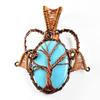 90 Ct Natural Turquoise Tree Of Life Pendant Certified Copper Wrapped Jewelry