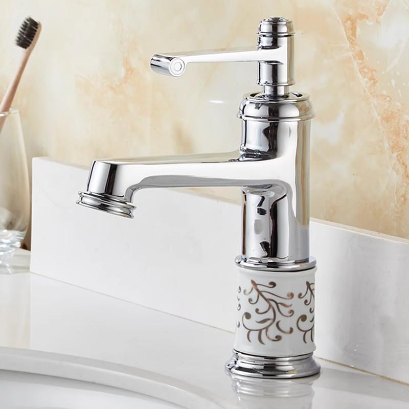 Gold Bathroom Faucet Brass and Ceramic Rose Gold Basin Faucet Deck Mounted Bathroom Water Tap Hot & Cold Mixer Tap Sink Faucet