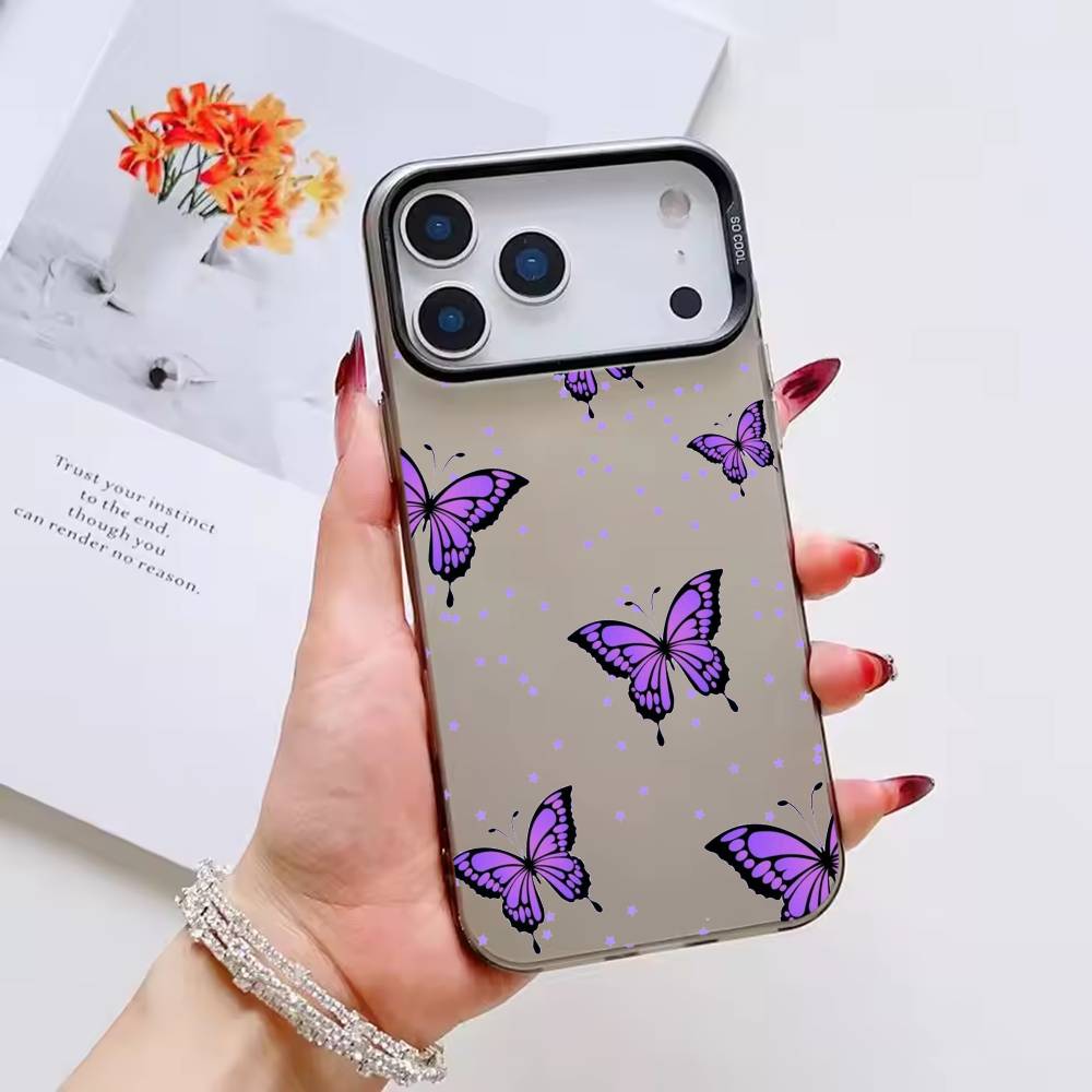 colorful Beatiful Butterfly Phone Case For iPhone 17 16 15 14 13 12 11 Pro Max Plus Silver candy Matte Cover