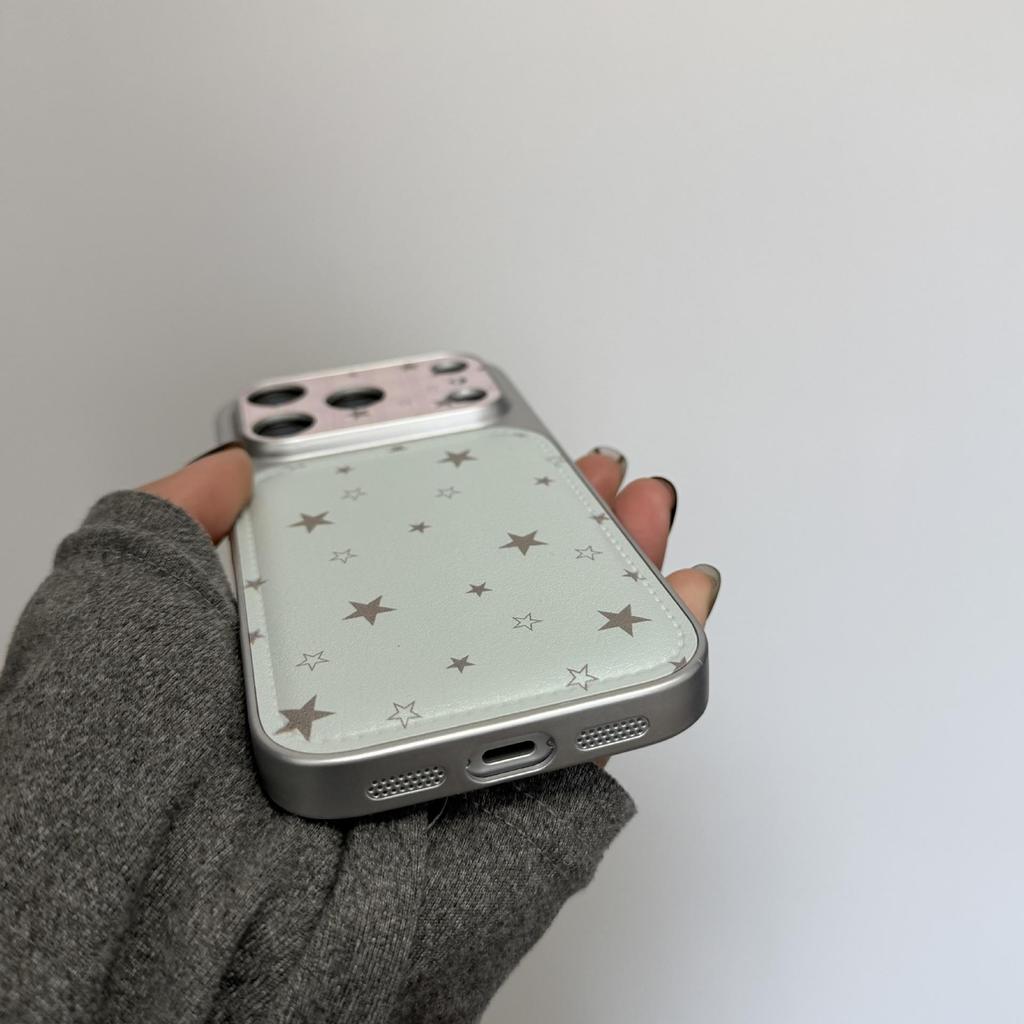 INS Style Matcha Green Stars Phone Case Compatible with iPhone 17 Pro and 14 Pro, Korean Niche Design