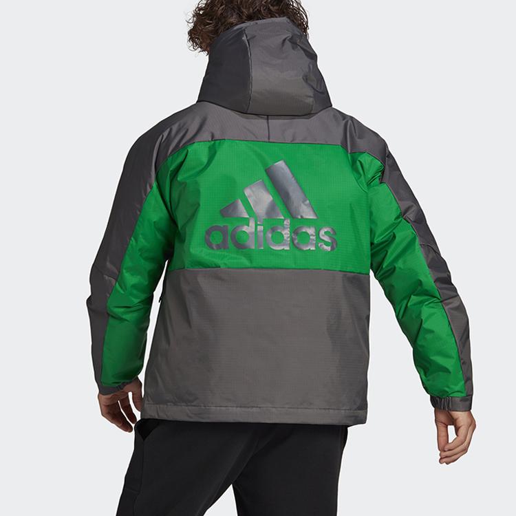 Adidas Logo Patchwork Loose Long Sleeve Down Jacket Men Outerwear Black Green GF0077