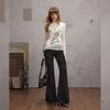 unifree Retro Colorblock Distressed Flared Casual Pants