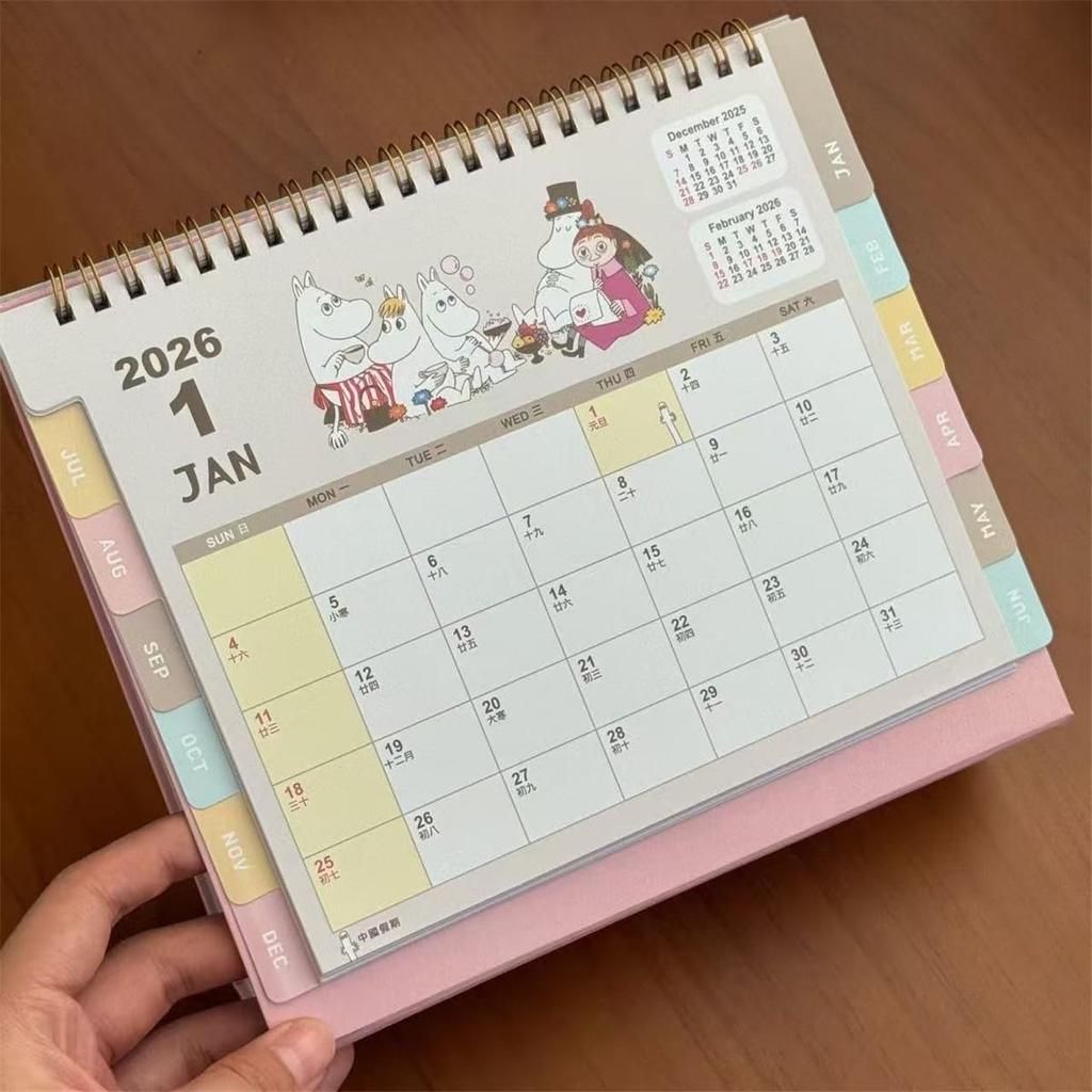 Moomin 2026 Desk Calendar, Double-Sided Print, with Photo Stickers, Home Decor, Stationery, Office Supplies, Gift, Birthday, Collectible [Parallel Imp