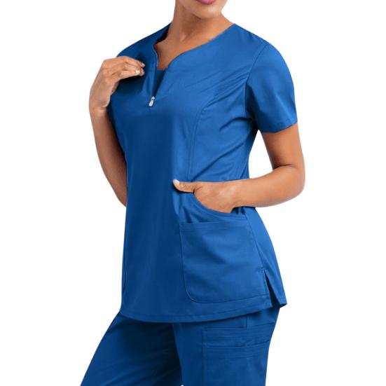 Nurse Top V-Neck Pockets Soft Short Sleeve Anti-Wrinkle Loose Doctor Uniform Workwear