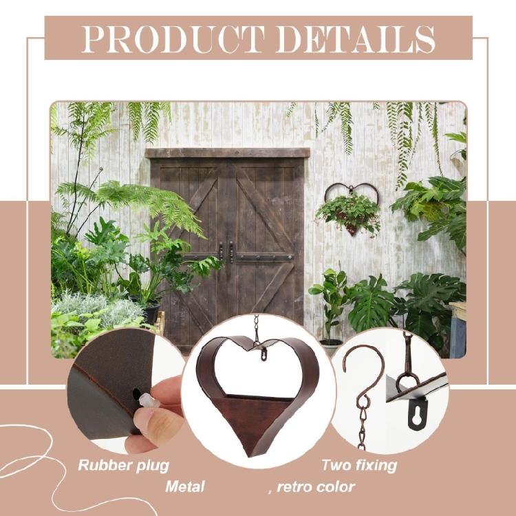 Metal Heart Shape Hanging Plant Holder for Garden Porch or Home Decoration Detachable Flower Pots Drain Hole Planter