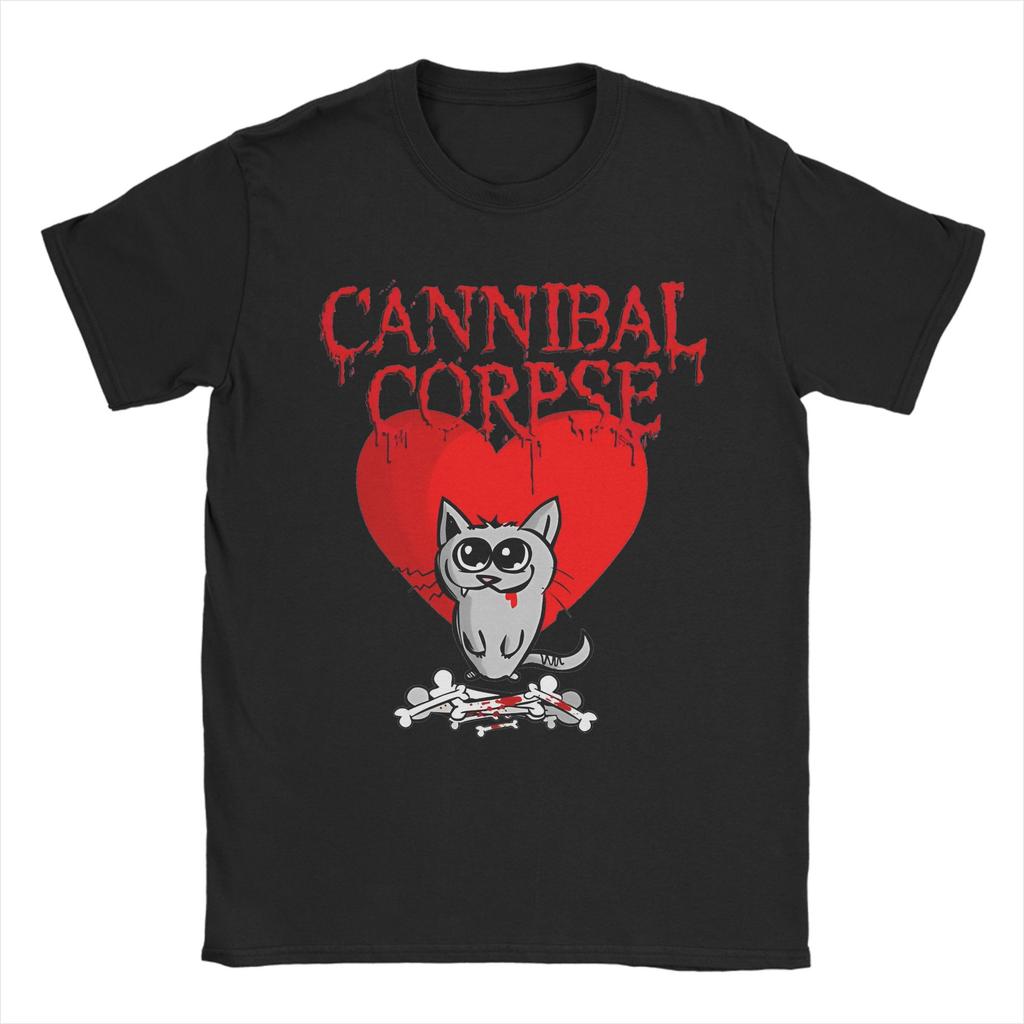 Vintage Cannibal Corpse Heart Cat TShirts for Men Round Collar Cotton T Shirts Short Sleeve Tee Shirt Graphic Tops